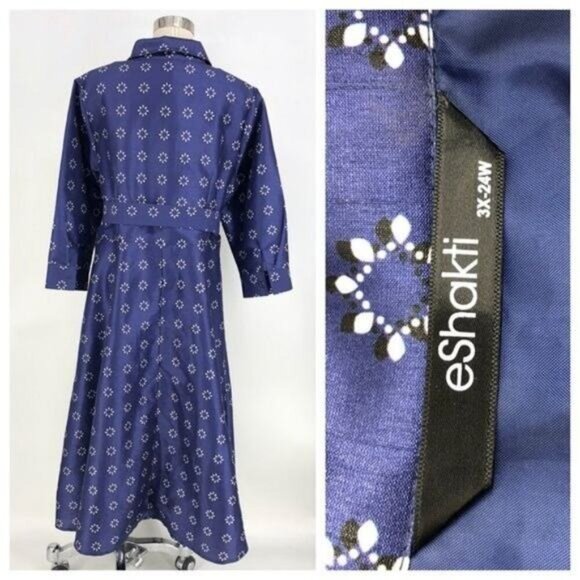 eshakti Wayward Dress Women's Size 3X 24W Blue Midi Length 3/4 sleeve Pockets - Picture 2 of 9